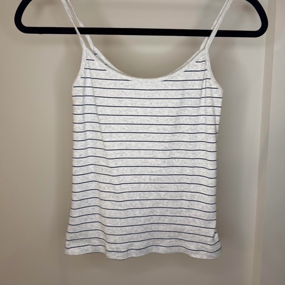 Brandy Melville White Tank with Navy Stripes